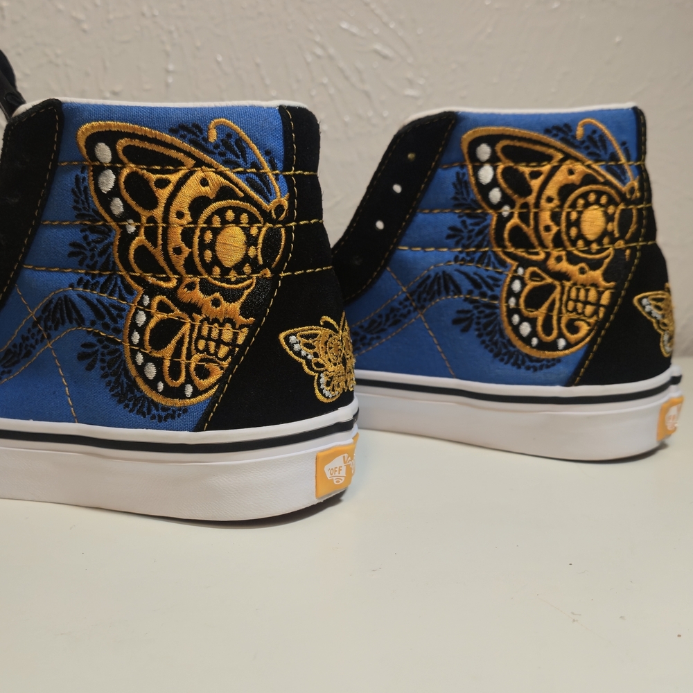 Vans Kids Sneakers - Black, Blue, Gold Butterfly Design